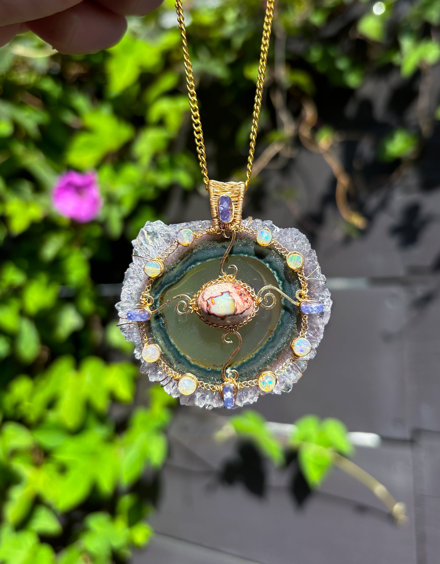 Amethyst Stalactite Slice Pendant
