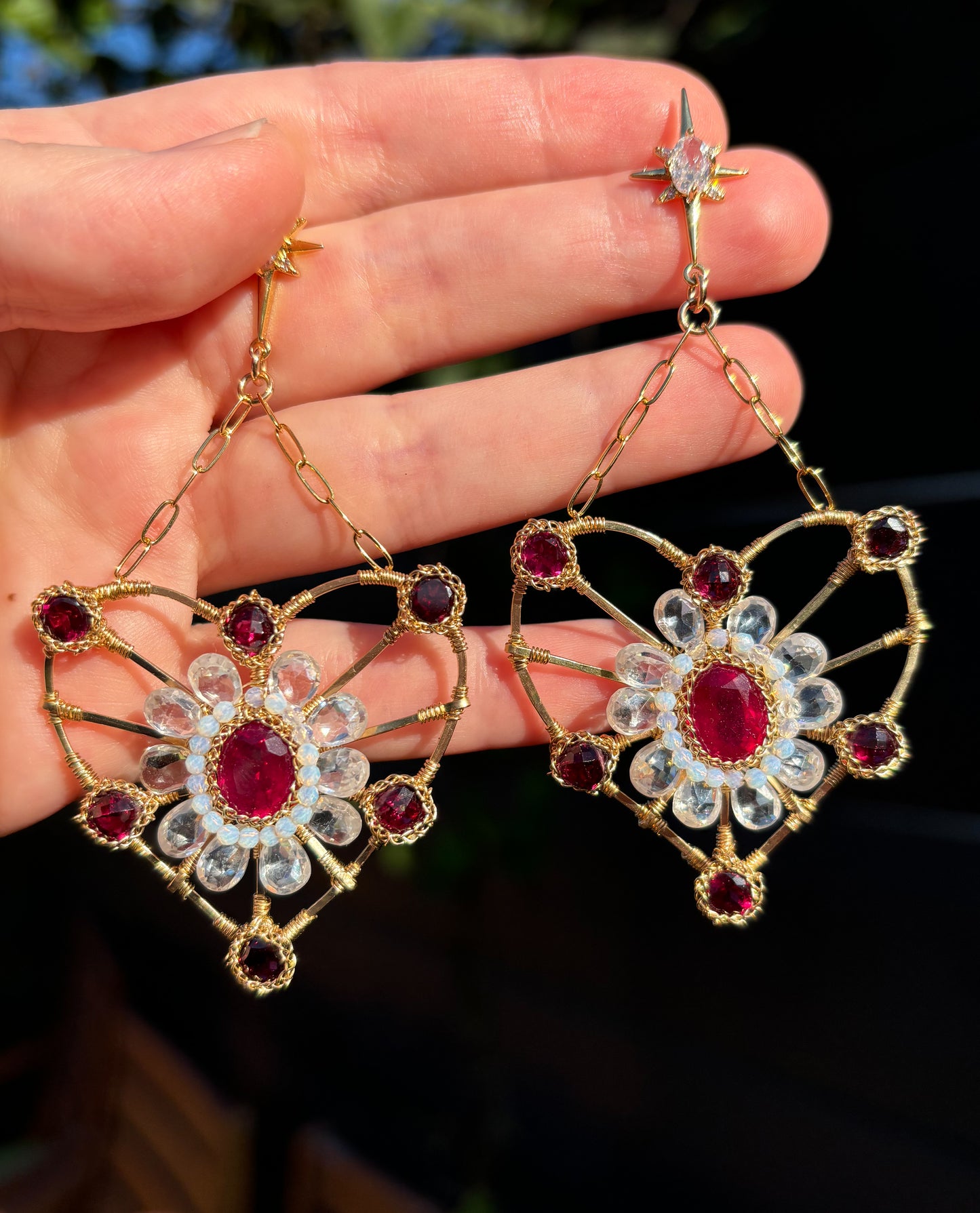 Glowing Halo Ruby Heart Earrings