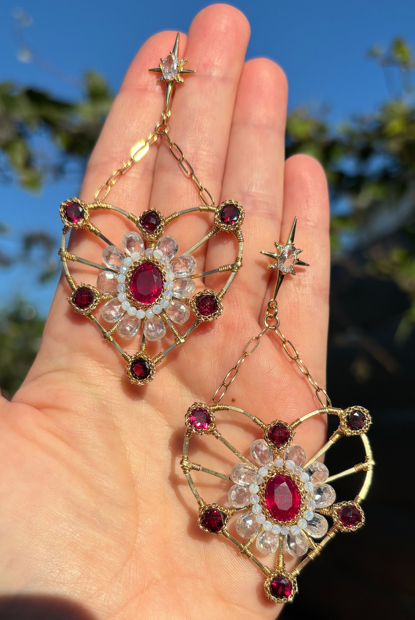 Glowing Halo Ruby Heart Earrings