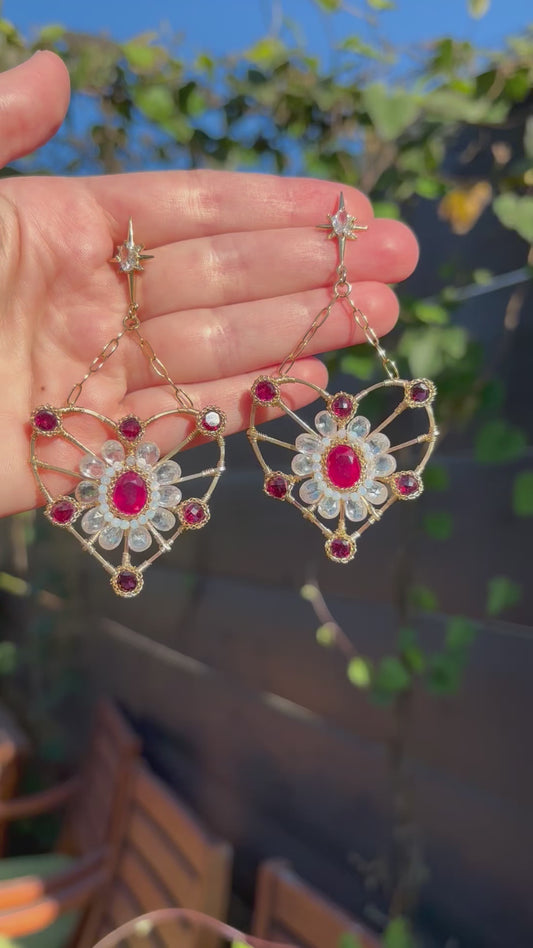 Glowing Halo Ruby Heart Earrings